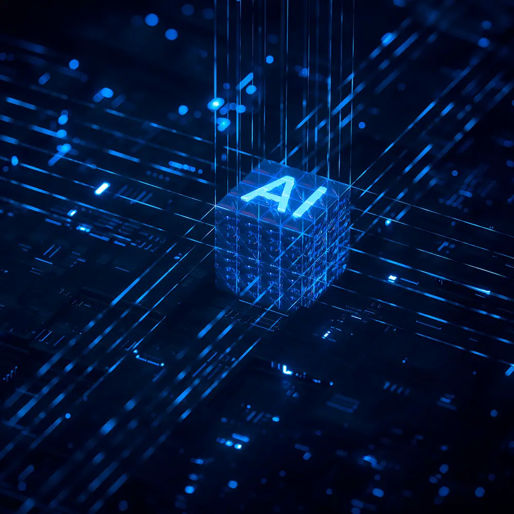 Cube numérique portant les lettres AI