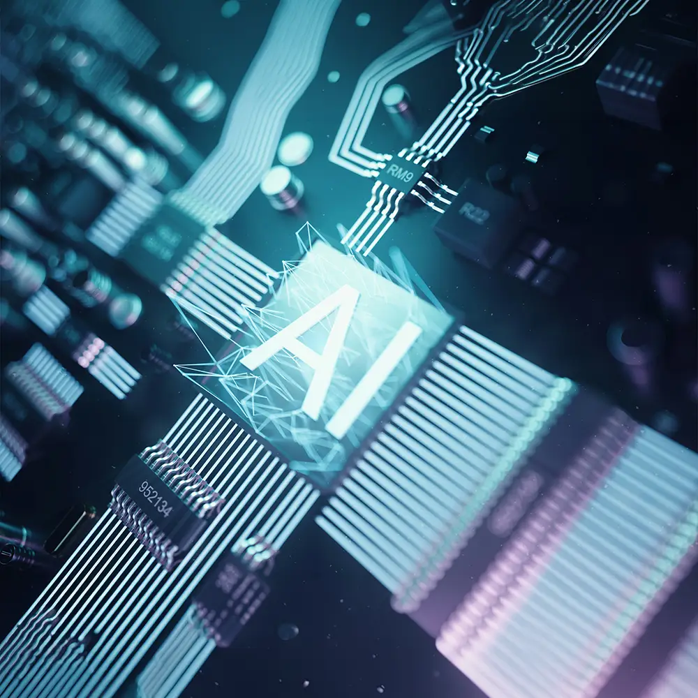 Puce électronique portant les lettres AI